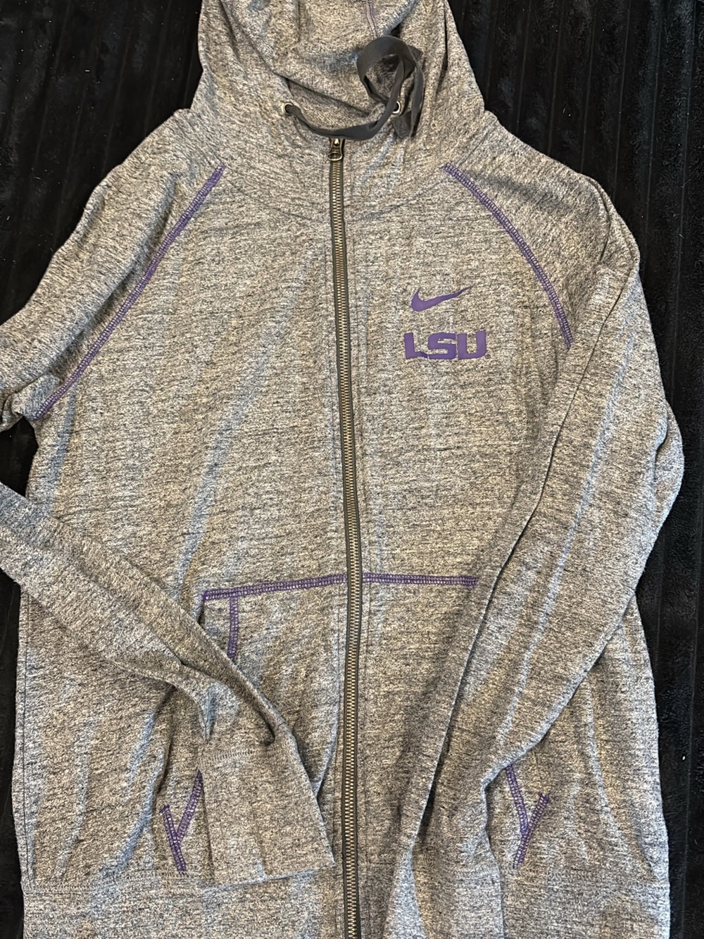 Nike Gray LSU Full-Zip Hoodie with Purple Accents